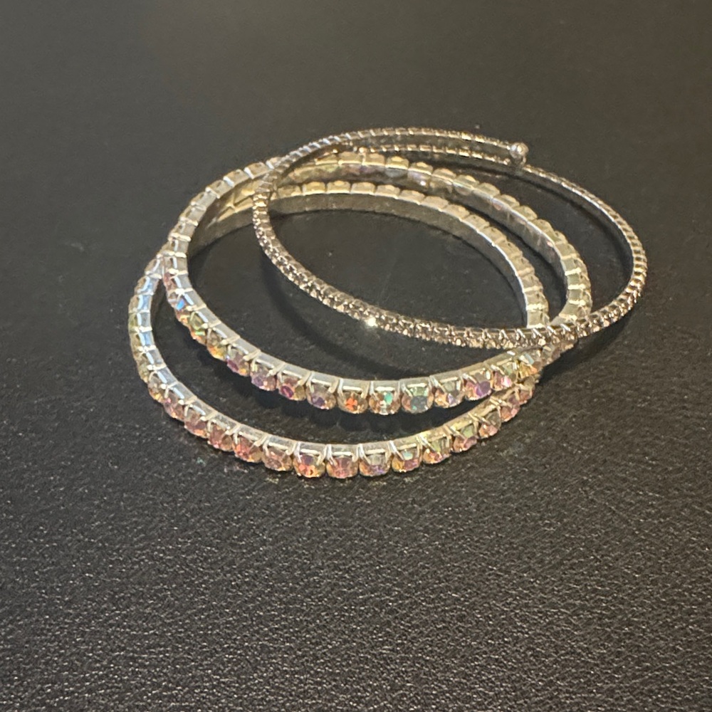 Elegant Silver and Pink Crystal Bangle Set